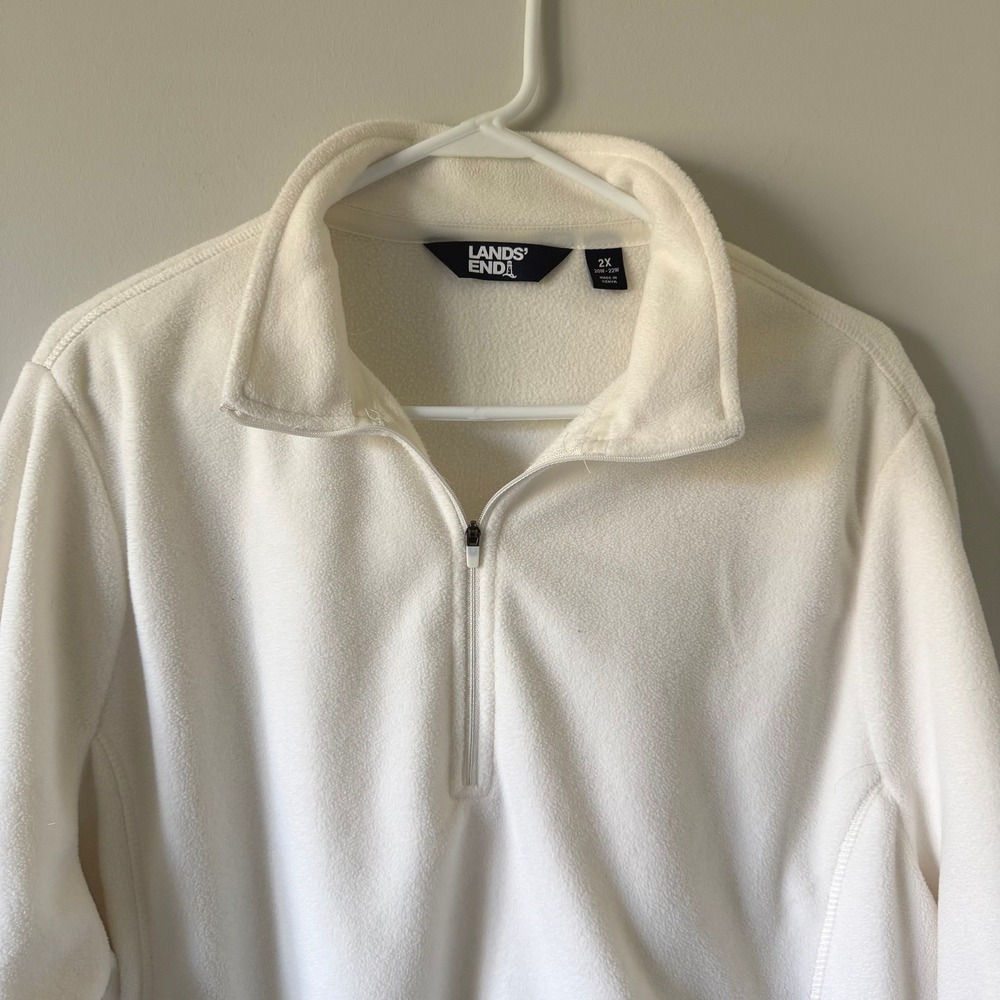 Lands End Womens 2X Warm White Fleece‎ Quarter Zip Pullover Mock Neck Soft Cozy